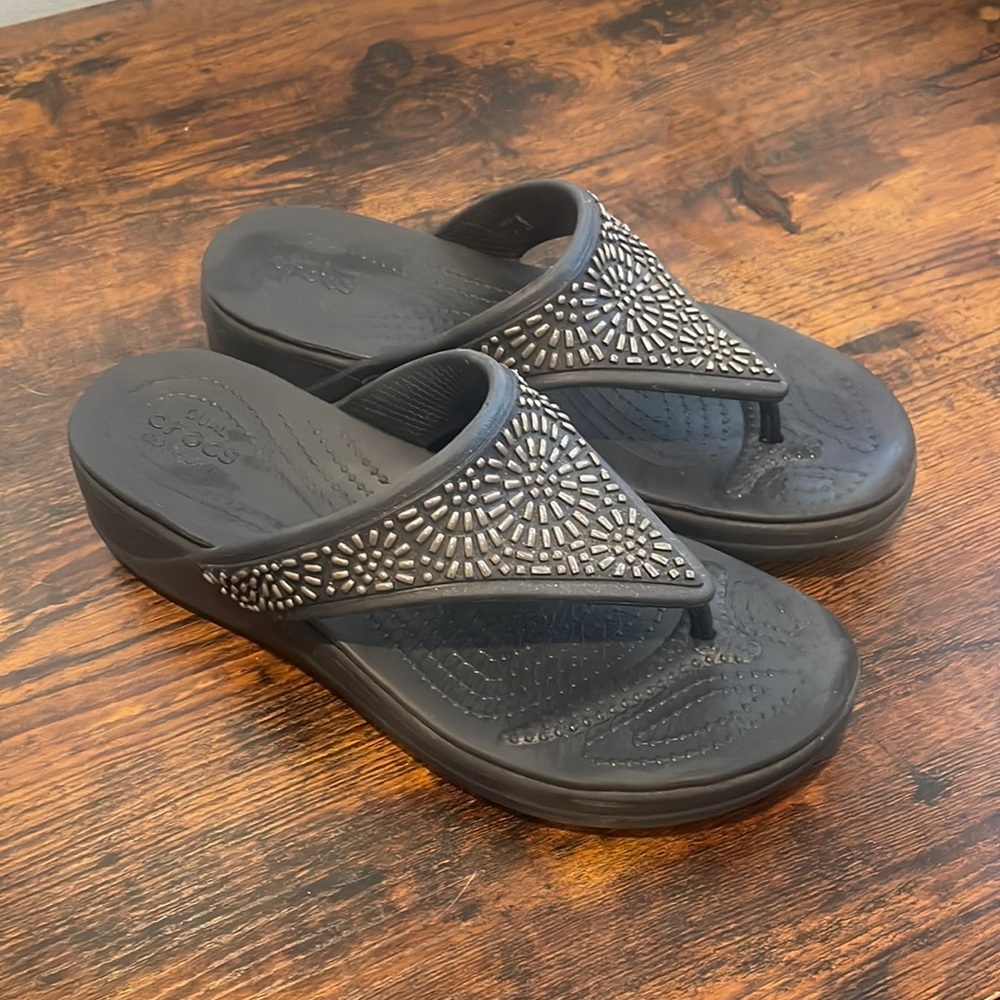 Crocs Monterey Diamente Wedge Flip Flop // size 7